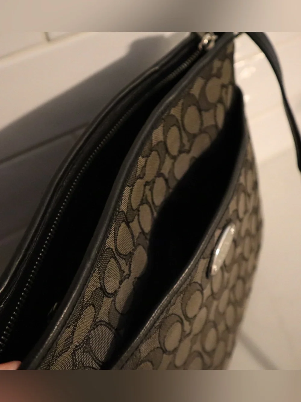 Coach Black and Brown Signature Shoulder Bag